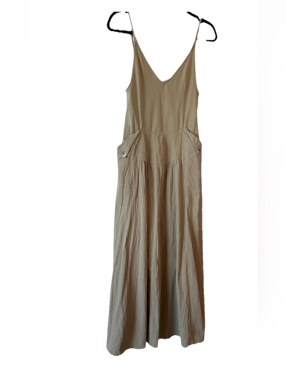 FREE PEOPLE Soledad Midi Dress Khaki Beige Boho Pockets Sz M - Picture 13 of 16